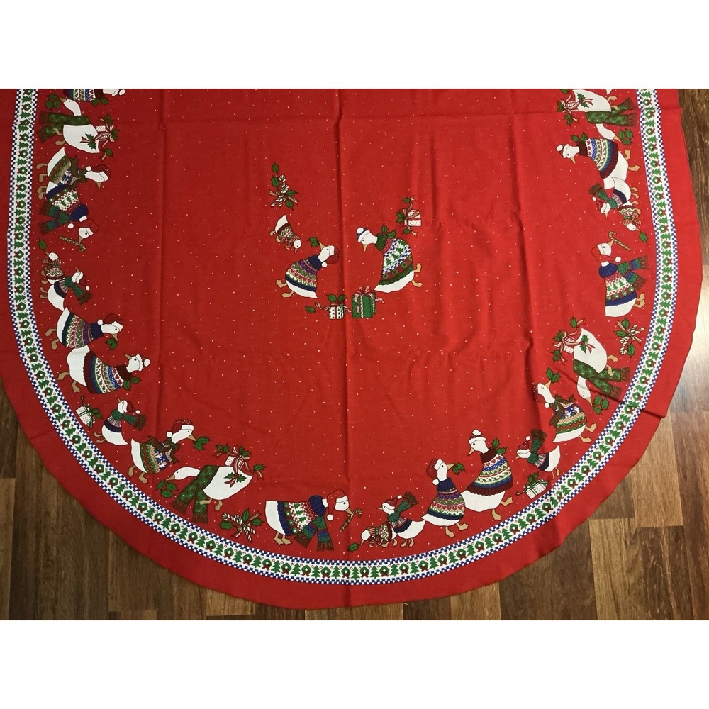 Vtg Sunweave Christmas Geese/Goose Tablecloth 82in X 61in Country Decor GUC